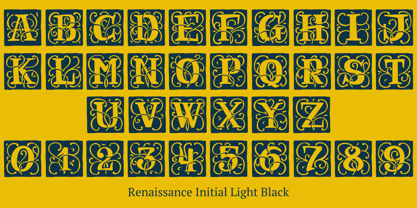 Beispiel einer Renaissance Initial Dots Black-Schriftart